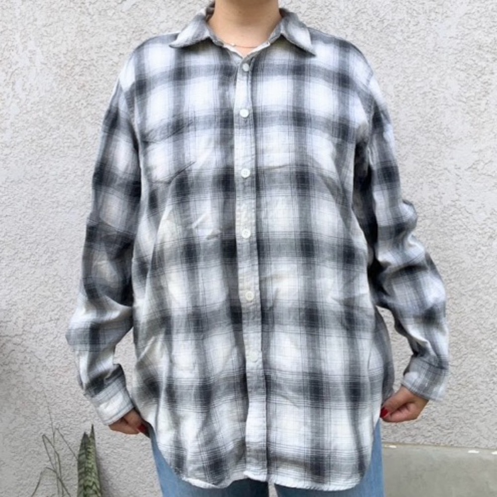 Black, gray and White Plaid Shirt